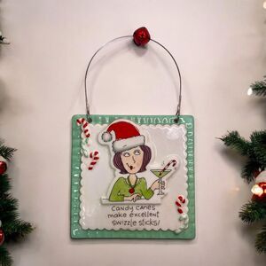 Department 56 Friend Ronnie Hanging Plaque CANDY CANE SWIZZLE STICKS 3.75”